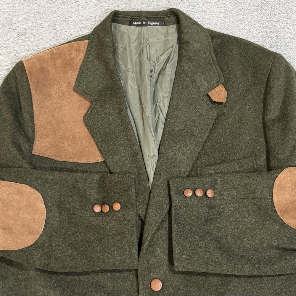 Vtg Christopher Dawes Hunting Blazer Jacket Men's 46L Green Wool Suede Elbows UK